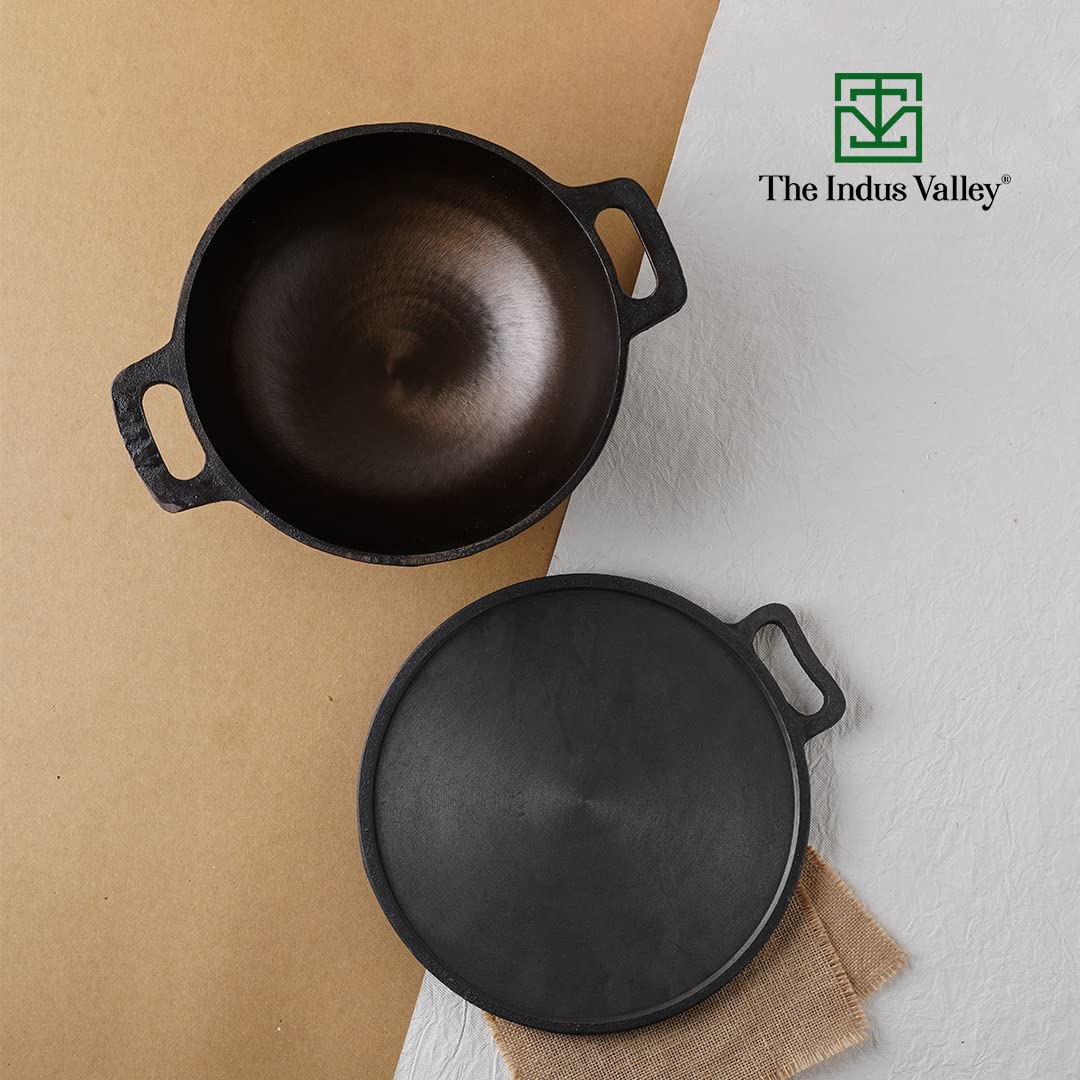 Super Smooth Black Cast Iron Cookware Set - Kadai 25.4cm, 2.5 Liters + Tawa 27.9cm | Kitchen Cooking Combo Pots & Pans Set Of 2 Pcs - Naturally Nonstick Super Smooth Black Cast Iron Cookware Set - Kadai 25.4cm, 2.5 Liters + Tawa 27.9cm | Kitchen Cooking Combo Pots & Pans Set Of 2 Pcs - Naturally Nonstick
