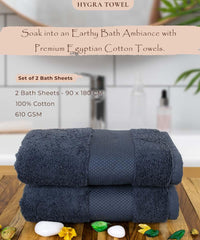 Rangoli Soft Absorbent Durable Towels Earthly Egyption Cotton Plush Oversized Large Size Bath Towel 1200 Gsm (Charcoal)- Pack Of 2