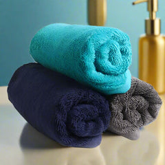Heelium Bamboo Hand Towel 600 Gsm | Ultra Absorbent & Anti-Bacterial 3x Softer Than Cotton Towels | Pack Of 3 - (Blue + Grey & Teal)