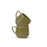 Ceramic Oblique Tea Cups Set Of 6 - Mehndi Green, 200ml Each | Cup Set - 6 Cups Only | Glossy Finish Tea Set | Ceramic Tea Cup Set | Microwave Safe & Dishwasher Safe