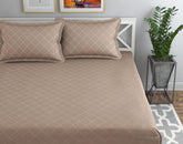 Premium Cotton Elastic Fitted Bedsheets With 2 King Size Pillow Covers | 72 X78+10 Inches, Tan - Double Bed With All Around Elastic 180 TC Super Soft