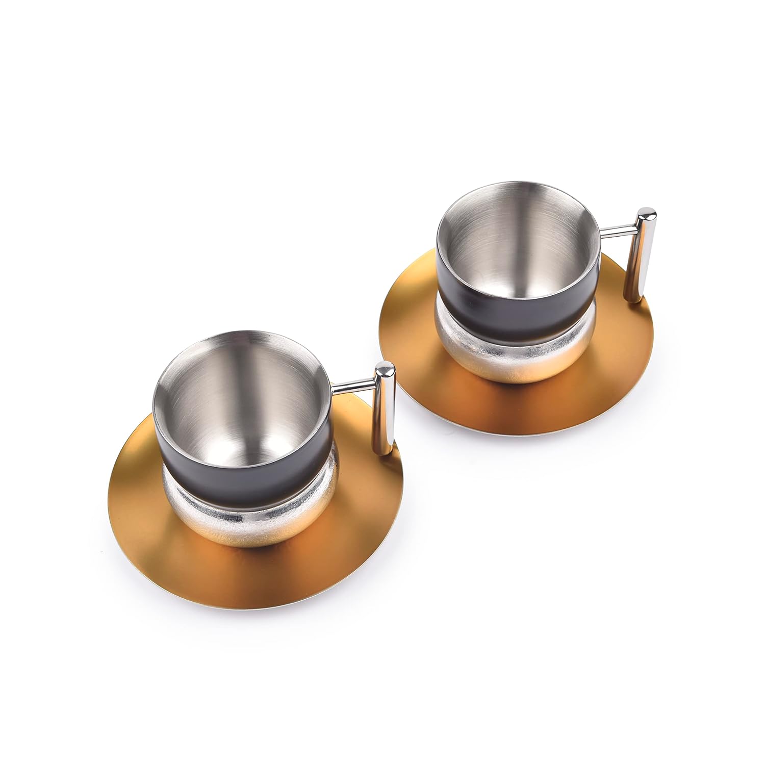 Designer Stainless Steel Fluted Cup & Saucer Set Of 2, Multicolor - Large, Fluted Series | Double Walled Cup - Unbreakable Cups For Tea Mugs With Saucer | Premium Serve Ware, Dinnerware & Tableware Designer Stainless Steel Fluted Cup & Saucer Set Of 2, Multicolor - Large, Fluted Series | Double Walled Cup - Unbreakable Cups For Tea Mugs With Saucer | Premium Serve Ware, Dinnerware & Tableware