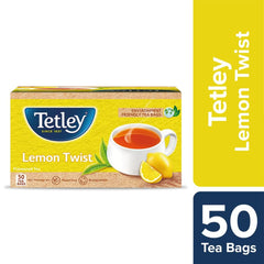 Tetley Lemon Twist Flavoured Refreshing Tea - 50 Tea Bags | Environment Friendly Tea Bags - Plastic Free, Biodegradable, Staple Free