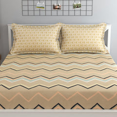 Bedsheet For Queen Size Bed With 2 Pillow Covers - 90 X 100 Inches, Beige | Soft, Breathable, Wrinkle Free & Fade Resistant