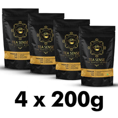 Tea Sense Premium CTC Tea - Pack Of 4 X 200gm, 7.05 Ounce Each | Assam Chai With Darjeeling Whole Leaves - Rich Flavor & Strong Chai Patti, High Caffeine | The Perfect Blend Loose Leaves