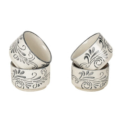 Hand Painted Ceramic Dip Bowls Set Of 4 - 50ml Each, Grey & Off White | Chutney Bowls - Ketchup Bowls