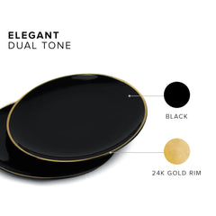 Ceramic Dinner Plates Set Of 6 Pieces - Black Gold, Gold Line Series | Ceramic Plates Set With Glossy Finish - Ceramic Dinner Plates | Set Of 6 Plates For Dinner