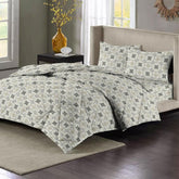 1 Double Bedsheet & 2 Pillow Covers With 1 Comforter Set - 90 X 100 Inches, Grey & White | Super Soft Glace Cotton King Size - 4 Pcs Bedding Set | Perfect Gifts Set Wedding, Anniversary