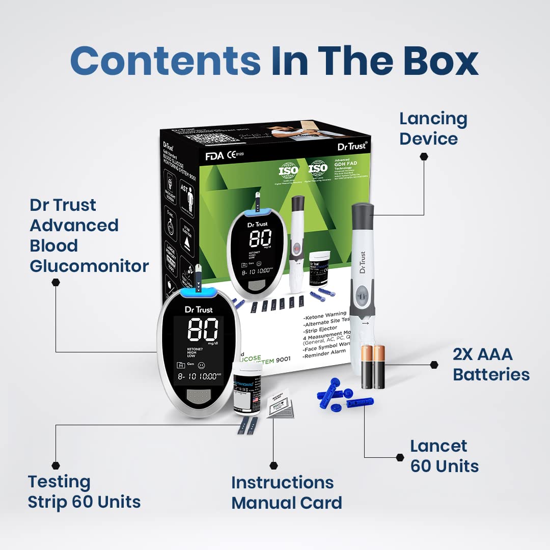Dr Trust Fully Automatic Blood Sugar Testing Glucometer Machine With 60 Strips Dr Trust Fully Automatic Blood Sugar Testing Glucometer Machine With 60 Strips