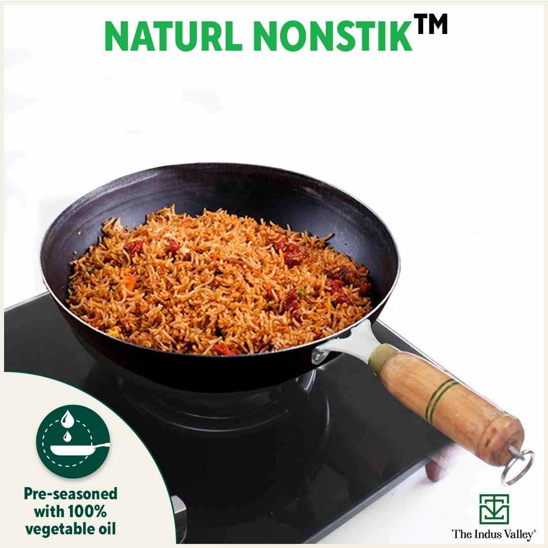 Pre-Seasoned Black Iron Wok With Strong Wooden Handle - Small, 25.4 Cm, 10 Inch, 2.2 Liters, 1 Kg | Gas Compatible, Pre-Seasoned Wok, 100% Pure & Toxin-Free, No Chemical Coating Pre-Seasoned Black Iron Wok With Strong Wooden Handle - Small, 25.4 Cm, 10 Inch, 2.2 Liters, 1 Kg | Gas Compatible, Pre-Seasoned Wok, 100% Pure & Toxin-Free, No Chemical Coating