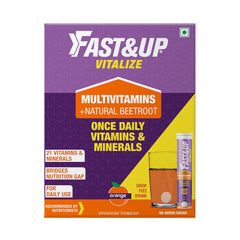 Fast&up Vitalize Immunity Essential Multivitamin For Men & Women - 21 Vital Vitamins & Minerals With Vitamin C, D & Zinc For Daily Health | Orange Flavor , 60 Effervescent Tablets , 200gm 0.4lbs