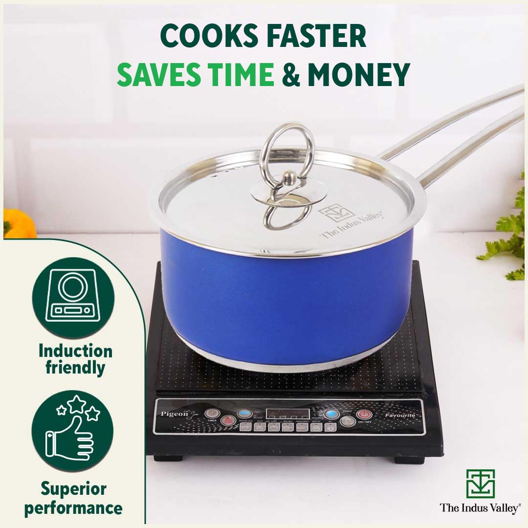 Coloured Stainless Steel Sauce Pan Or Milk Pan With Steel Lid - Small 18.7cm, 7.4 Inch, 1.4 Ltr, 1 Kg | Induction Friendly, Nonstick 3-Layer Bottom, 100% Pure & Toxin-Free Coloured Stainless Steel Sauce Pan Or Milk Pan With Steel Lid - Small 18.7cm, 7.4 Inch, 1.4 Ltr, 1 Kg | Induction Friendly, Nonstick 3-Layer Bottom, 100% Pure & Toxin-Free