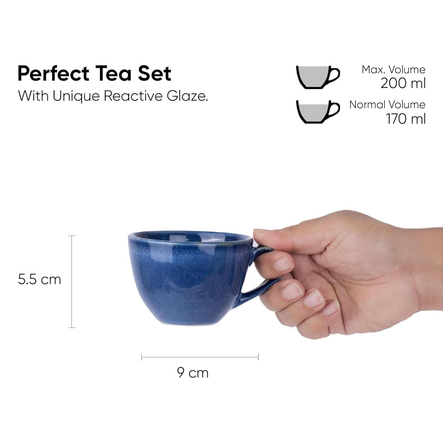 Ceramic Tea Cups Set Of 6 - Blue Reactive, 200ml Each | Tea Cup Set With Glossy Finish - Ceramic Tea Cup Set | Tea Cups Only - Microwave Safe & Dishwasher Safe Ceramic Tea Cups Set Of 6 - Blue Reactive, 200ml Each | Tea Cup Set With Glossy Finish - Ceramic Tea Cup Set | Tea Cups Only - Microwave Safe & Dishwasher Safe