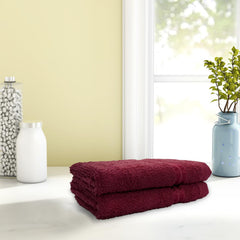 Welspun 100% Cotton Hand Towel 450 Gsm | Anti Bacterial Bright Colours High Absorbency -Berry (Pack Of 2)