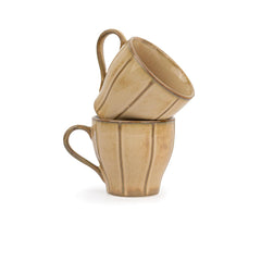 Ceramic Line Tea Cups Set Of 6 - Beige Reactive, 180ml Each | Tea Cup Set Of 6 - Premium Porcelain Tea Set | Ceramic Tea Cup With Glossy Finish - Small Cups For Tea | Line Tea Cup Only