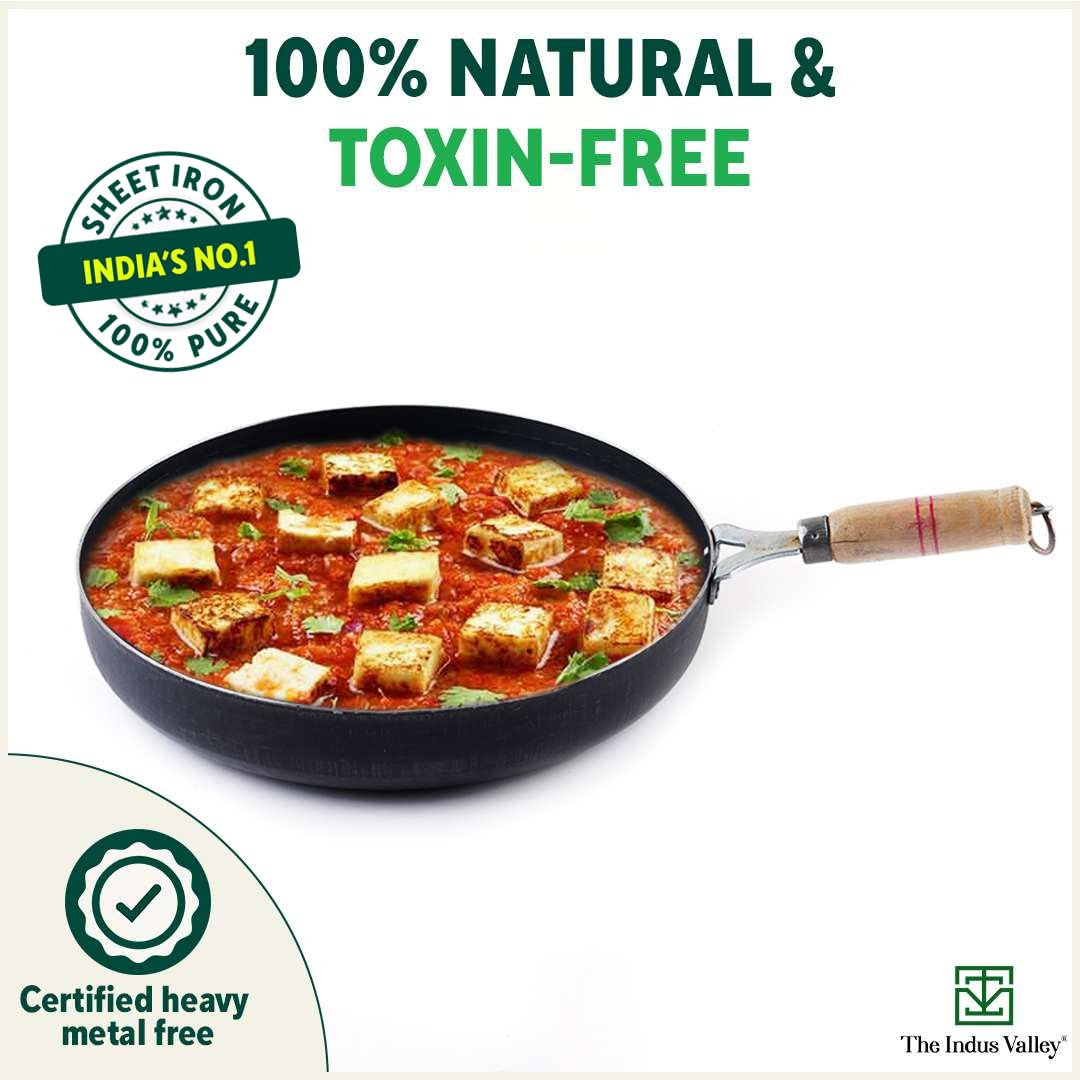 Pre-Seasoned Black Iron Fry Pan With Wooden Handle - Large, 30.4 Cm, 12 Inch, 3.6 Ltr, 1.4 Kg | Induction Friendly, Pre-Seasoned Fry Pan, 100% Pure & Toxin-Free, No Chemical Coating Pre-Seasoned Black Iron Fry Pan With Wooden Handle - Large, 30.4 Cm, 12 Inch, 3.6 Ltr, 1.4 Kg | Induction Friendly, Pre-Seasoned Fry Pan, 100% Pure & Toxin-Free, No Chemical Coating