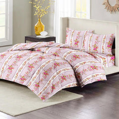 1 Double Bedsheet & 2 Pillow Covers With 1 Comforter Set - 90 X 100 Inches, Pink | Super Soft Glace Cotton King Size - 4 Pcs Bedding Set | Perfect Gifts Set Wedding, Anniversary