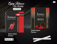 Aarogyam Herbals Pack Of 2 Flavours 100% Tobacco & Nicotine Free Cigarette For Relieve Stress & Mood Enhance Product Sweet Supari, Watermelon - 10 Sticks X 2 Packets