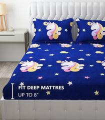 Wrinkle Free Soft Kids Double Bedsheets For King Size With 2 Pillow Cover | 90 X 95 Inches, Blue | Cartoon Printed Design | Child Bedroom Decor