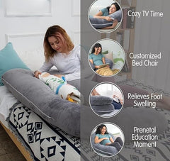 Necxy Multifunctional J Shaped Pregnancy, Maternity Pillow, Full Body Pillow, Grey | For Pregnant Women, For Belly Stomach & Hip Pain - Body Support Pillow With Washable Cover