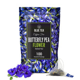 Blue Tea Butterfly Pea Flowers Herbal Tea - 100 Pyramid Tea Bags | Sun Dried Flower Antioxidant Tea - Caffeine Free, Detox Tea | No Added Colors, Aparajita - Shankhpushpi Zip Lock Pouch
