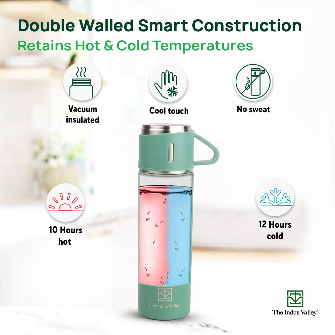 Stainless Steel Vacuum Insulated Flask With Drinking Mug - Silver, 500ml | Double Walled, Hot & Cold Temperature, Leak Proof, BPA-Free Stainless Steel Vacuum Insulated Flask With Drinking Mug - Silver, 500ml | Double Walled, Hot & Cold Temperature, Leak Proof, BPA-Free