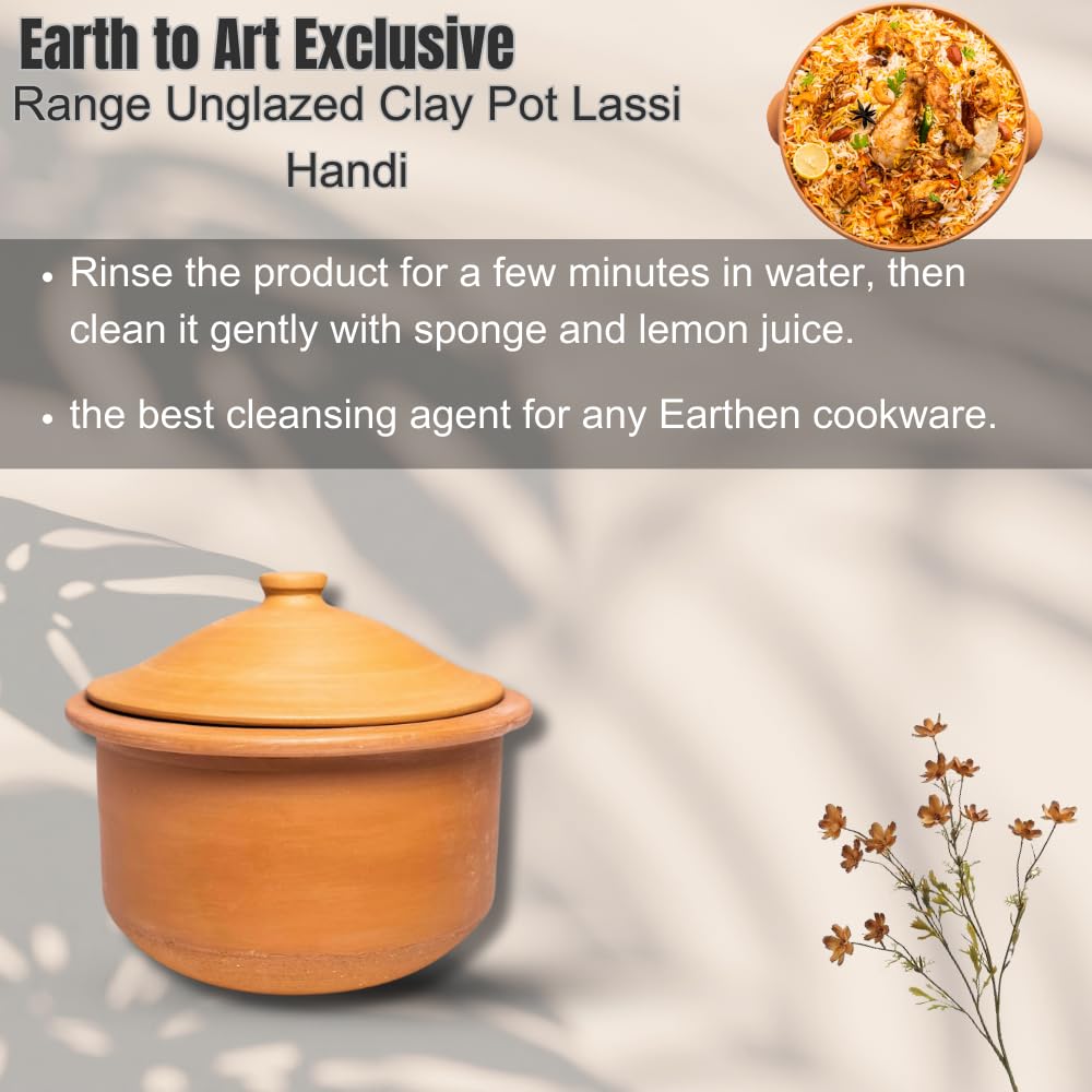 Exclusive Range Unglazed Clay Pot With Lid For Cooking & Serving, 3.5 Liters | Mitti Handi Pot With Lid, Red-Ochre (Gerua) Exclusive Range Unglazed Clay Pot With Lid For Cooking & Serving, 3.5 Liters | Mitti Handi Pot With Lid, Red-Ochre (Gerua)