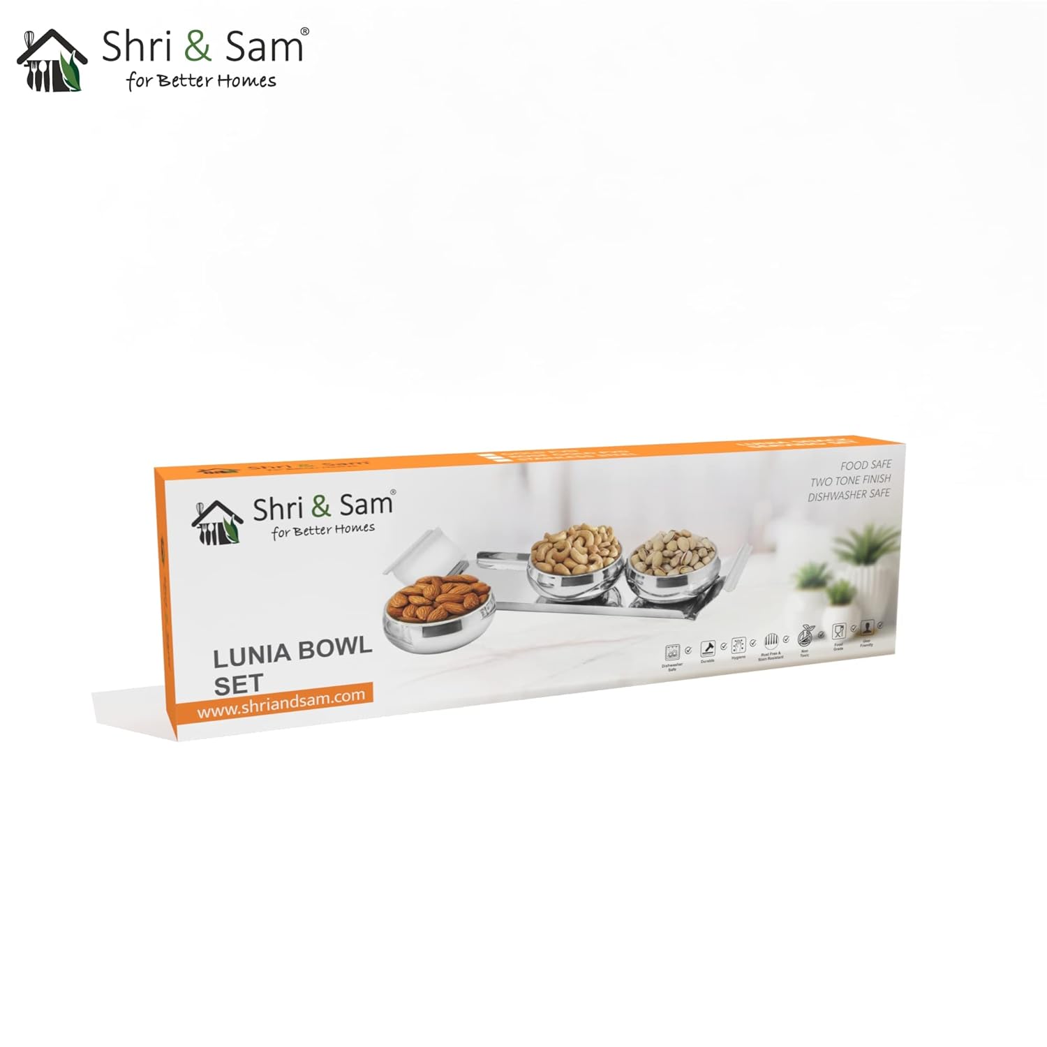 Stainless Steel Lunia Bowl Set With Tray - Silver | 3 Snack Bowl, 100ml Each + 1 Stainless Steel Tray Stainless Steel Lunia Bowl Set With Tray - Silver | 3 Snack Bowl, 100ml Each + 1 Stainless Steel Tray