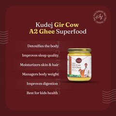 Premium Gir Cow A2 Ghee By Kudej | High In Vitamins A, D & Healthy Bilona Method Desi Ghee Good For Boost Energy | (250ml) 8.4 Ounce | Jar Pack