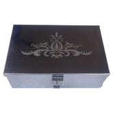Stainless Steel Storage Boxes, Cash Peti, Pooja Peti, Organizer, Vanity Box, Safe Locker Box 8 Inch Storage Box W - 8", H - 2.50", L-5" Cash Box With Laser Print Design, Colour - Silver