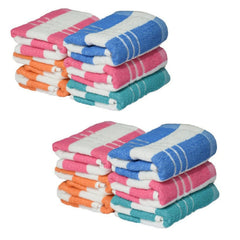 Khillayox 100% Cotton Hand Towel 1800 Gsm | Soft & Absorbent Multipurpose Towels For Bathroom, Kitchen, Gym, & Spa | Set Of 12- (Teal, Pink, Blue)