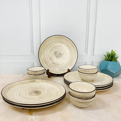 Iris Beige Handcrafted Ceramic Dinner Set - 12 Pieces | 6 Dinner Plates + 6 Katori Bowls, 180ml Each Dinnerware Set | Serving For 6, Microwave Safe & Dishwasher Safe