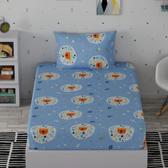 Kids Bedsheet For Single Bed Cotton With 1 Pillow Covers - 55 X 88 Inches, Blue & White | 210 TC Super Soft, Wrinkle Free & Long Lasting