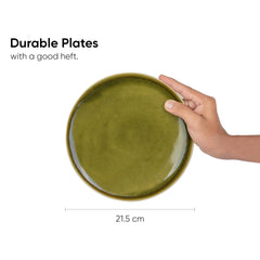 Ceramic Quarter Plates Set Of 6, Mehndi Ombre Luxury Series | Stoneware Snacks Plates Set Of 6 | Dessert Plates - Snack Plates | Small Plates With Glossy Finish - Microwave Safe & Dishwasher Safe