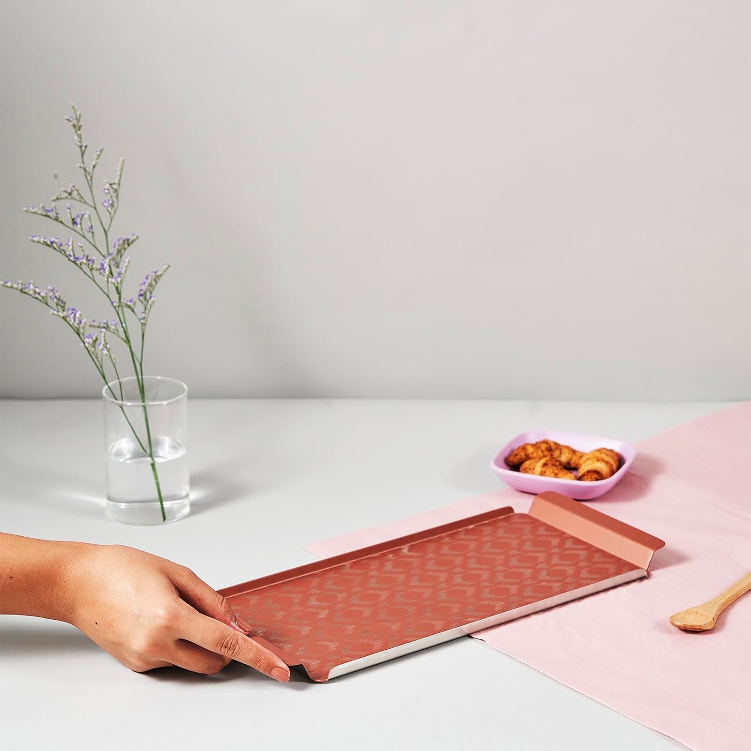 Designer Pink Stainless Steel Tray - Large, Ikat Series | Multipurpose Serving Platter - Premium Serve Ware, Dinnerware & Tableware Designer Pink Stainless Steel Tray - Large, Ikat Series | Multipurpose Serving Platter - Premium Serve Ware, Dinnerware & Tableware
