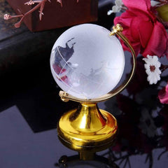 Crystal Rotating Globe With Golden Stand, Educational World Globe For Good Luck, Success & Prosperity (12 Cm 4.5 Inch) Pack Of 1