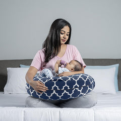 Feeding Pillow For New Born Baby, 5 In 1 Multipurpose Use, Nursing Pillow, Blue | Pillow With Belt & Hoop For Breastfeeding With Cotton Removable Cover | Stay-Put Support For Every Position