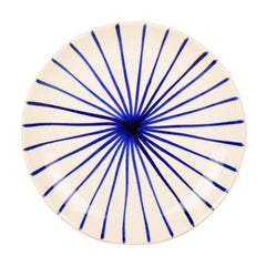 Ceramic Striped Quarter Dinner Serving Plates Set Of 4 - 7 Inches, White & Blue | Side Plates - Blue Kasa Line