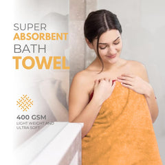 Black Gold The Finer Touch Premium Microfiber Bath Towels 400 Gsm | Lightweight Ultra-Soft Fade Resistant (Orange)