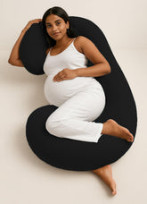 C Shape Pregnancy Pillows For Sleeping, Maternity Support, Multipurpose Pillow, Black Color | Pillow For Back, Hips, Legs, Belly Support, Breathable Fill, Removable, Washable Velvet Cover