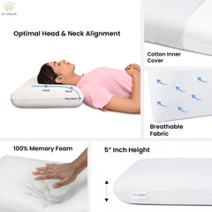 Memory Foam King Size Pillow, Orthopedic Pillows For Sleeping - 5 Inches High | Without Cover, Removable Cover, Compressible, Breathable, Long-Lasting Relief From Neck Pain - Pack Of 1