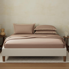 100% Cotton Plain Bedsheet Set With 4 Pillow Covers - 108 X 108 Inches, Brown | 400 Thread Count - Gift For Weddings Or Anniversary King Size Bedsheet