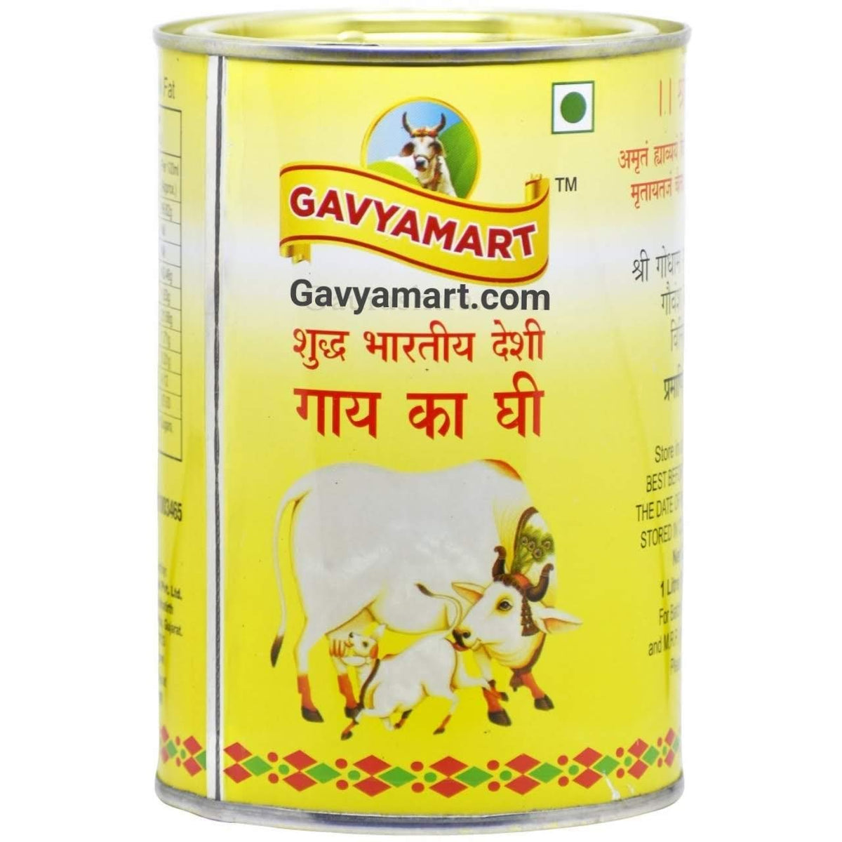 100% Pure Indian A2 Cow Ghee By Gavyamart | Rich In Healthy Fat Nutrients Desi Cow Ghee Perfect For Cooking & Cookies | (1 Litr) 33.8 Ounce | Tin Pack