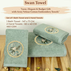 Akiko Home Prima Dream 100% Cotton 1 Bath & 2 Hand Towel 1000 Gsm | Soft, Absorbent & Durable, Cotton Bath Towel | Pack Of 3 (Green)