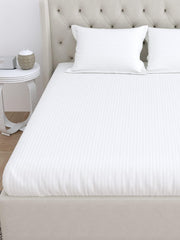 Stripes Queen Fitted Sheet With 2 Pillow Covers - 60 X 78 Inches, White | Comfort & Luxury With Bedsheet | Soft & Comfortable Surface