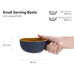 Ceramic Bowl Set Of 4 Pieces For Snacks - 330ml Each, Midnight Blue | Maggie Bowl, Noodle Bowl With Glossy Finish - Premium Stoneware | Microwave Safe & Dishwasher Safe