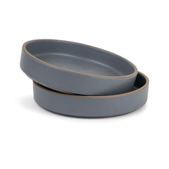 Stackable Ceramic Pasta Bowl Set Of 2 Pieces - 22cm, Grey With Brown Rim | Ceramic Pasta Plate With Matte Finish | Deep Plate - Ceramic Bowl | Pasta Serving Plate