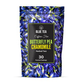 Blue Tea Butterfly Pea Flower Chamomile Herbal Tea - 30 Pyramid Tea Bags | Sun Dried Flower Antioxidant Tea - Caffeine Free, Detox Tea | No Added Colors, Aparajita - Shankhpushpi, Zipper Pack