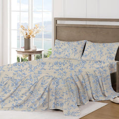 Cotton King Size Printed Bedsheet With 2 Pillow Covers - 108 X 108 Inches, Cream & Blue | Ideal For Home Use & Perfect For Gifting On Weddings, Housewarmings & Festivals