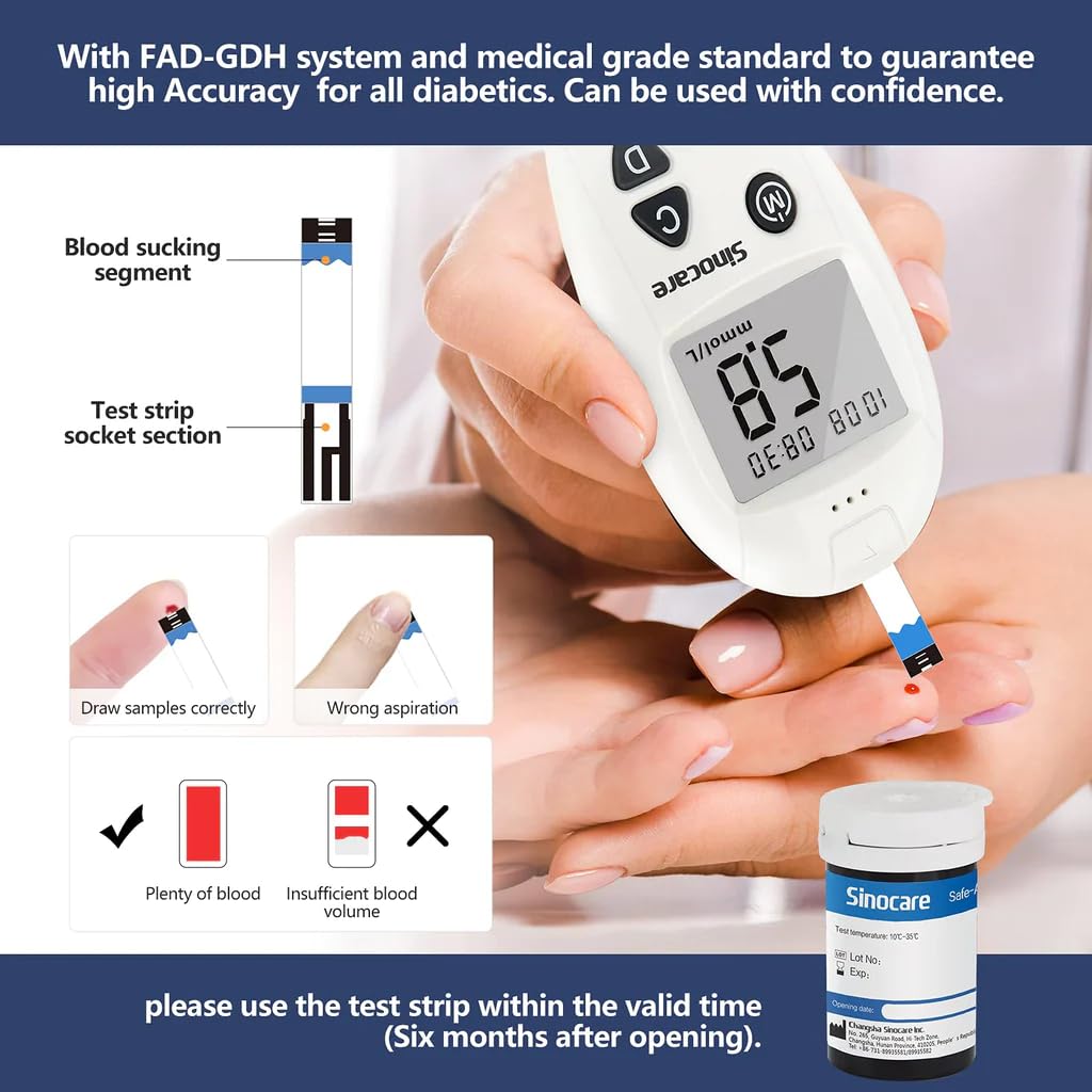 Sinocare Safe-Accu Blood Glucose Test Strips, Pack Of 50 Strips | Works With Safe Accu Glucometer Only - Lancets Not Included | Blood Glucose Monitor Strips Sinocare Safe-Accu Blood Glucose Test Strips, Pack Of 50 Strips | Works With Safe Accu Glucometer Only - Lancets Not Included | Blood Glucose Monitor Strips